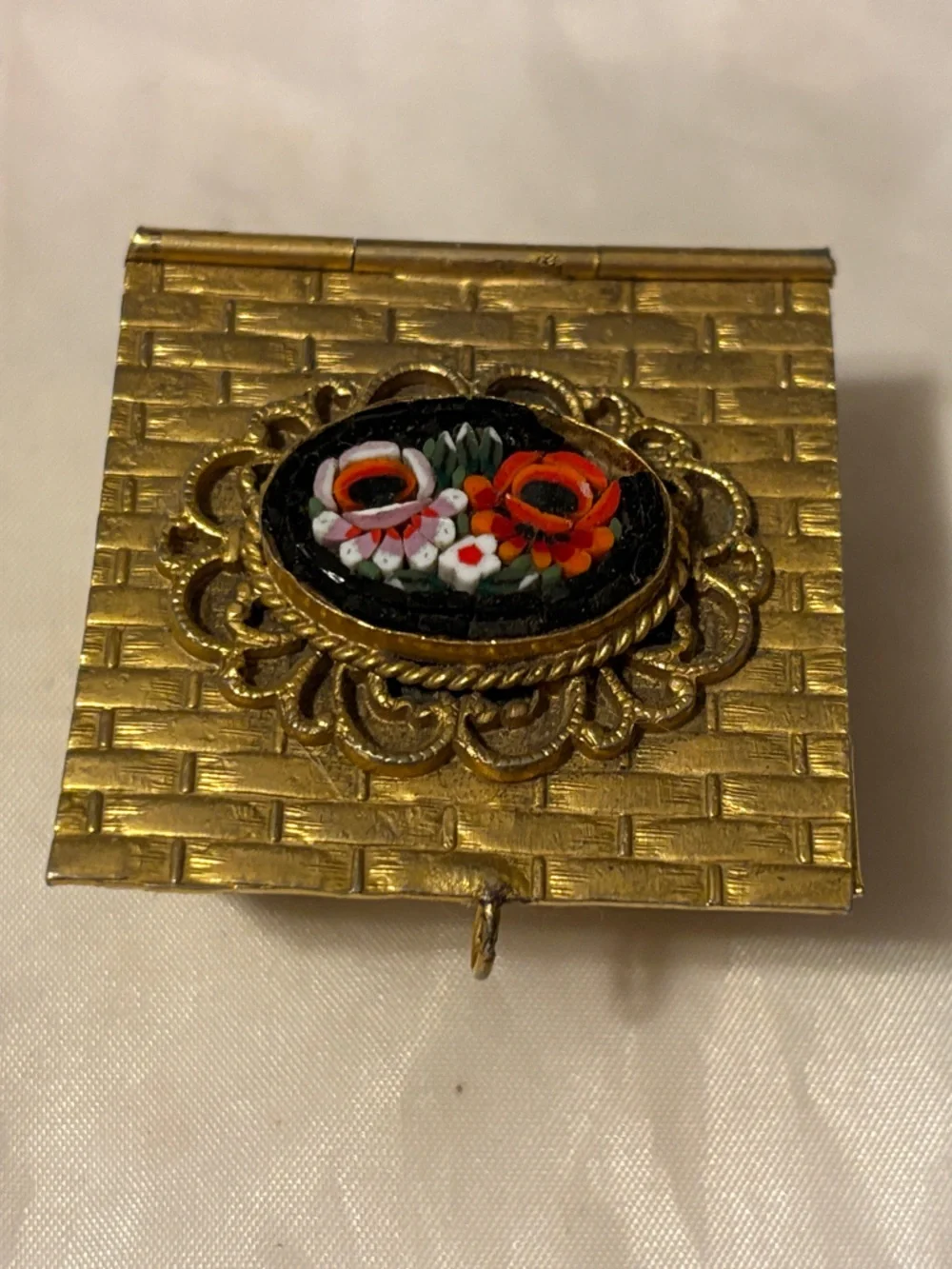 Gold Toned Floral Micro Mosaic Trinket Ring Box